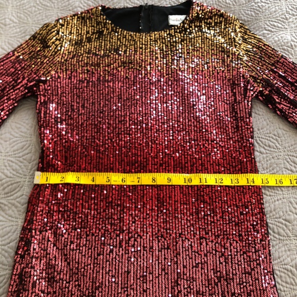 Gold & Pink Ombre Long Sleeve Sequin Shift Dress, 2 - Picture 15 of 16